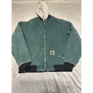 Berne Apparel Mens Green Full Zip Hooded Canvas Jacket VTG Fits M/L